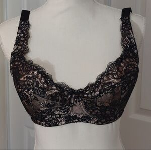 Frederick's of Hollywood black lace balconette bralette Size 34F #lingerie
